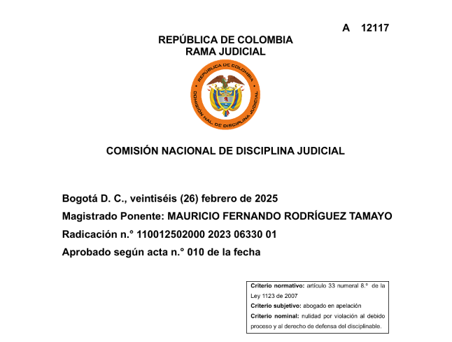 Versión libre y debido proceso disciplinario del abogado en Colombia